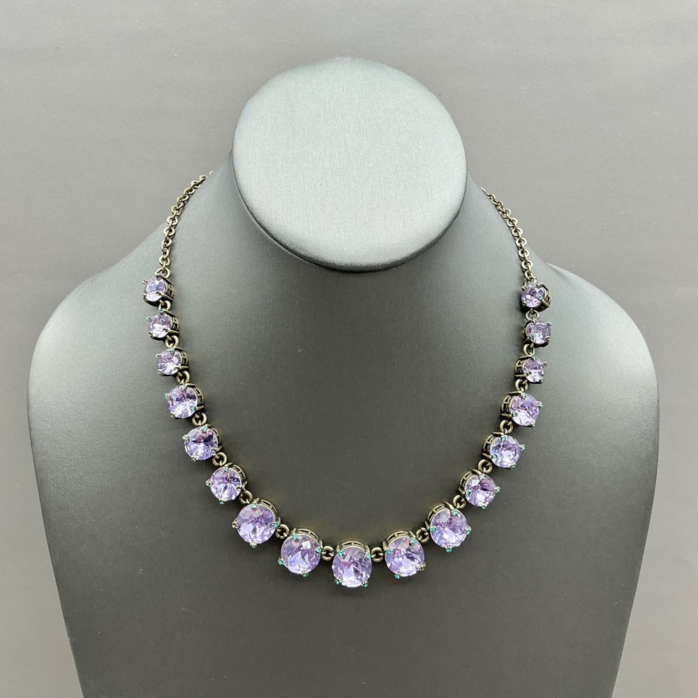 BaubleBar Necklace Lavender Purple Crystal Rhinestone Statement Gold Tone 17"
